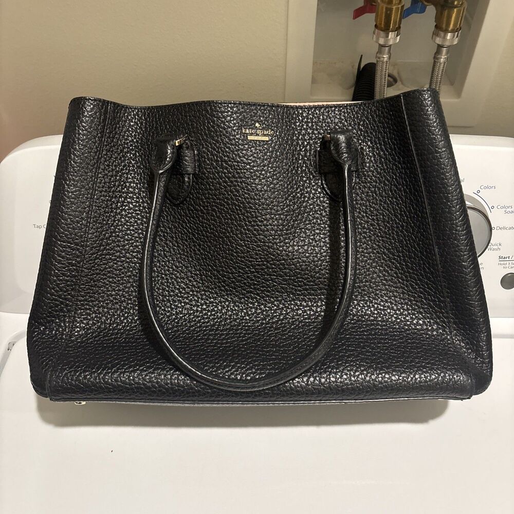 Kate Spade Black Leather Bag with Pink Inside Lining and Two Shoulder Straps